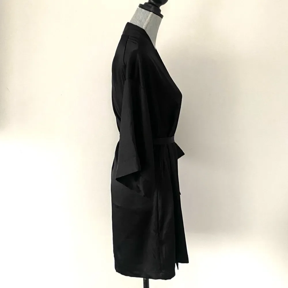 Victoria's Secret Signature Satin Midi Robe Sz XS/S Pockets Tie Belt Sexy Cozy